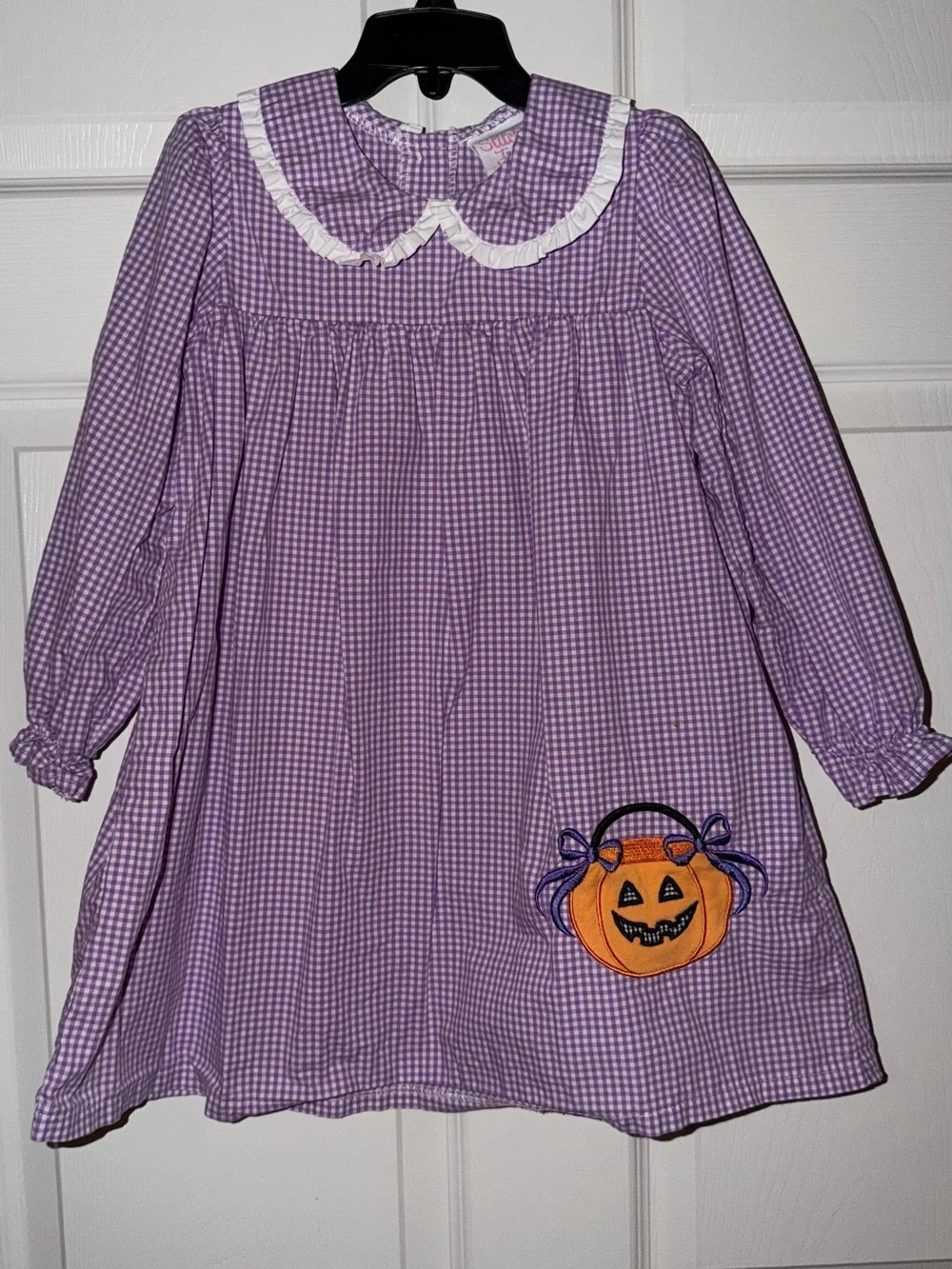 Stitchy Fish Girls Size 5 Halloween Purple Gingham Pumpkin Dress